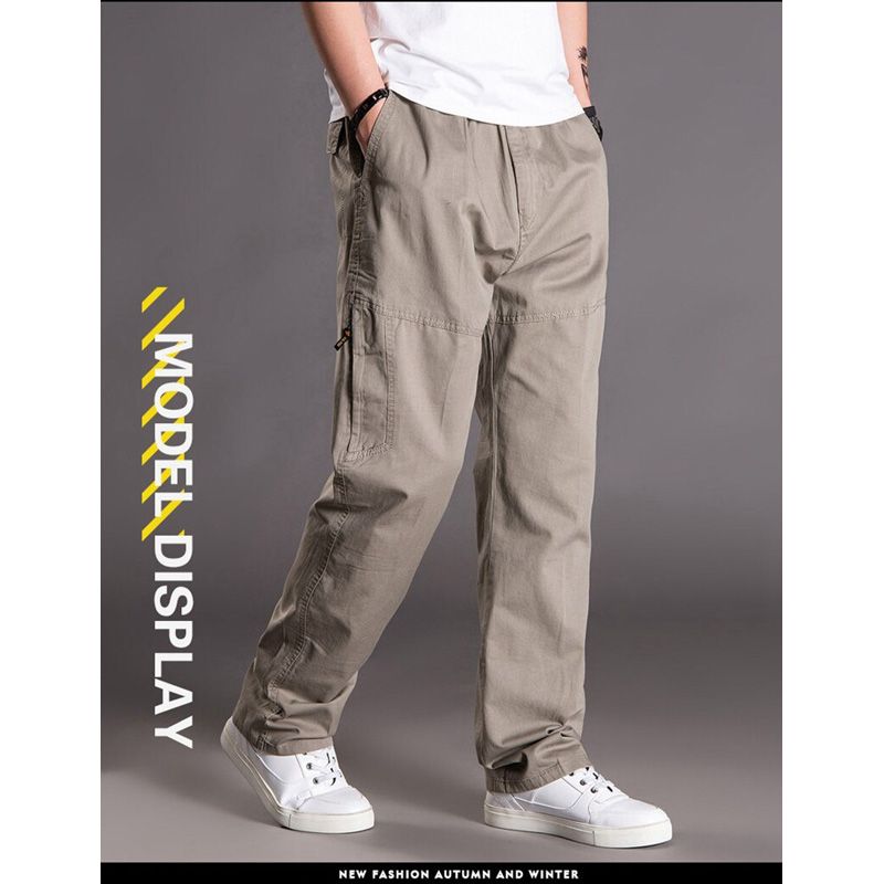 summer autumn Men cargo pants zipper ckets cotton large size 6XL 7XL 8XL high street pants straight fat pants loose gray pants