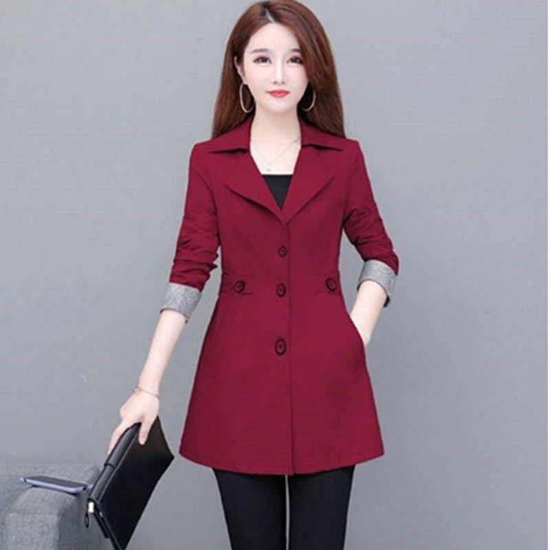 Plus Size Tops Outerwear Single-ed Casual Womens Spring Autumn Trench Coat Slim Elegant Female Windbreaker 1306