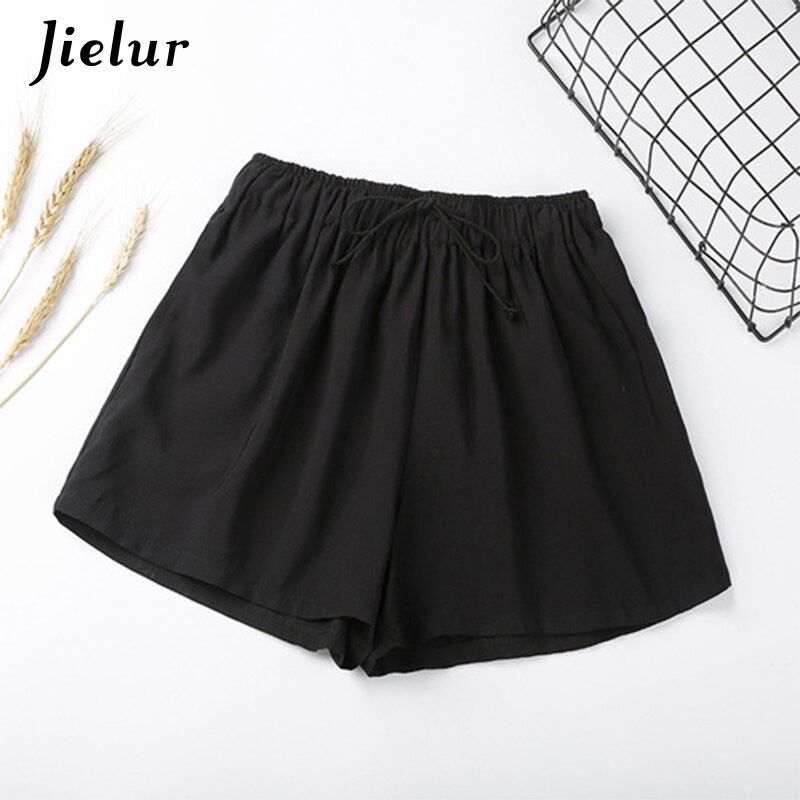 Summer Elastic High Waist Wide Leg Shorts Solid Color Casual Loose Cool Short Feminino Korean Drawstring Women's Shorts