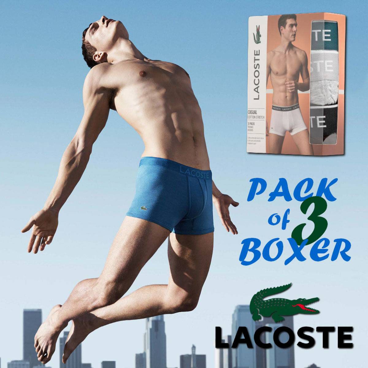 MEN'S Lacoste & Fitch BOXER TRUNK SHORTS UNDERWEAR 100% Cotton Boxer Briefs 3 IN A PACK