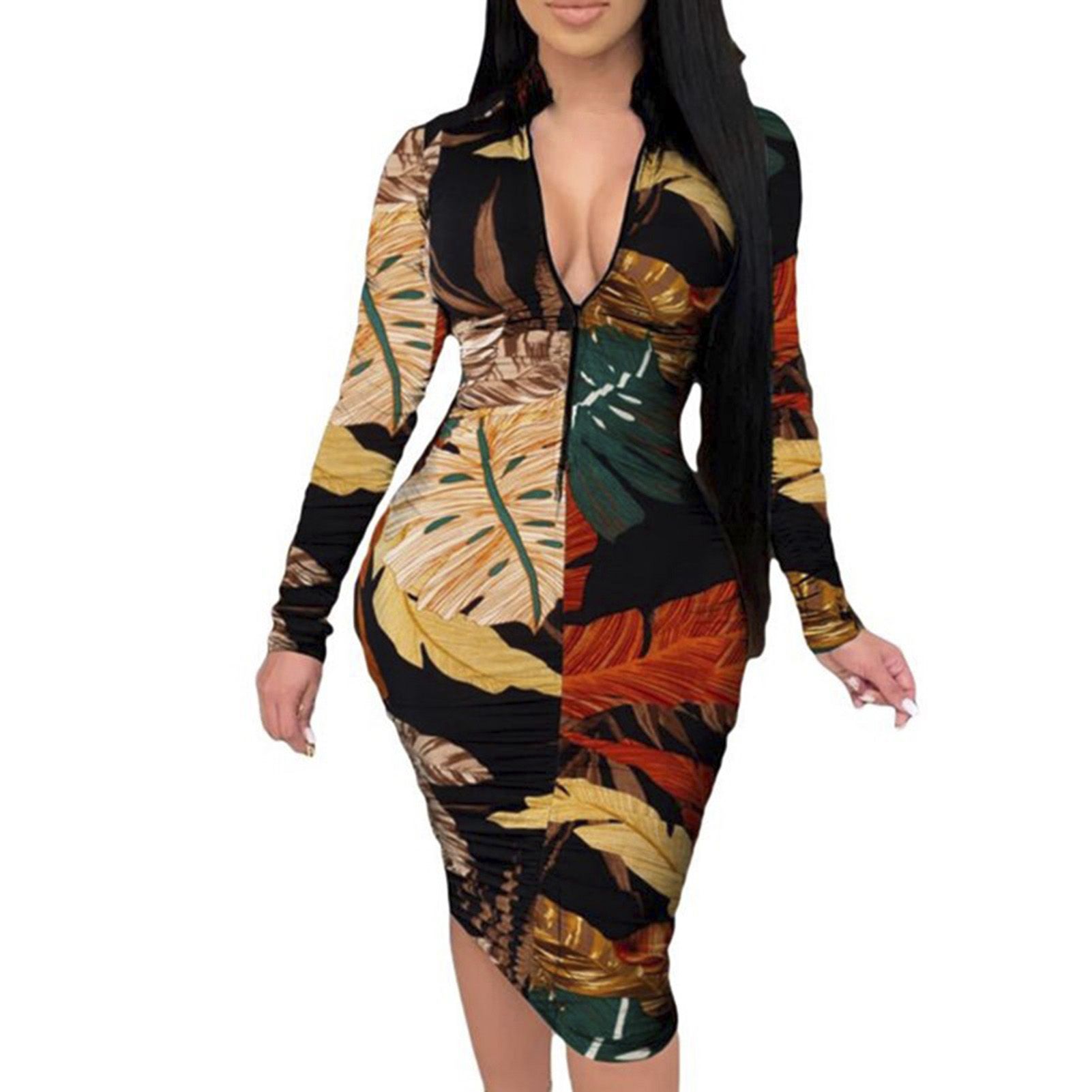 Women Sheath Dress Long Sleeve Wear-resistant Sheath Dress