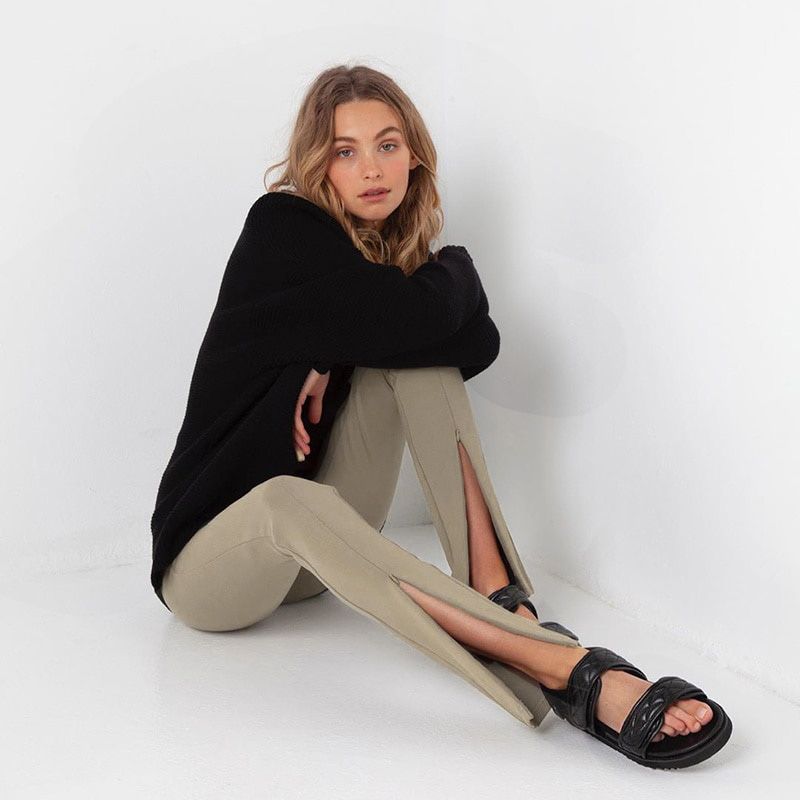 Casual Pencil Pants Women Trousers Autumn Elegant High Waist Hem Zipper Split Slim Pants Fashion Streetwear