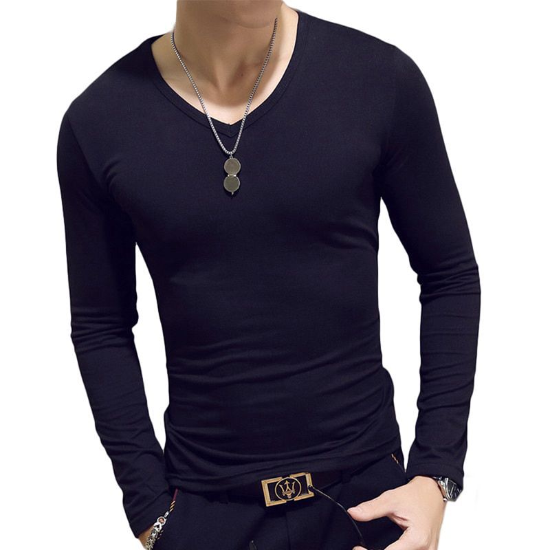 Spring Autumn Period Long Sleeve Cultivate One's Morality Men's T-shirt O-neck Solid lyester T Shirt Men Red Blue Black