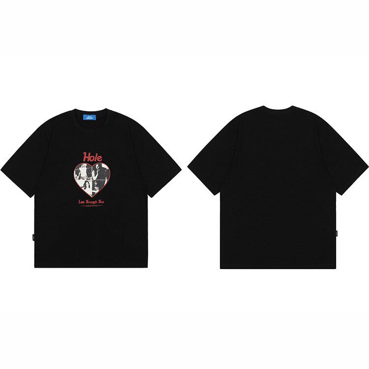 Men  Hop Streetwear T-Shirt Heart Graphic Letter Printed T Shirt Casual Cotton Harajuku Short Sleeve Tshirt Tops Tees