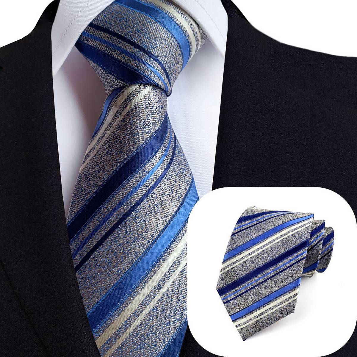 Grey Necktie For Men Formal Business Striped Accessories Husband Boyfriend Gift For Wedding Party Festival Fashion Tie