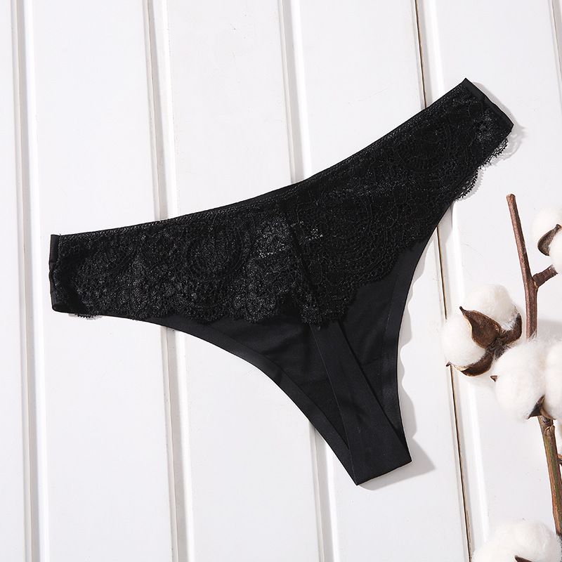 Lace Women's Thongs Ice Silk T-Back Girl's Panties Solid Underwear Skin-Friendly Intimates High Elastic Briefs