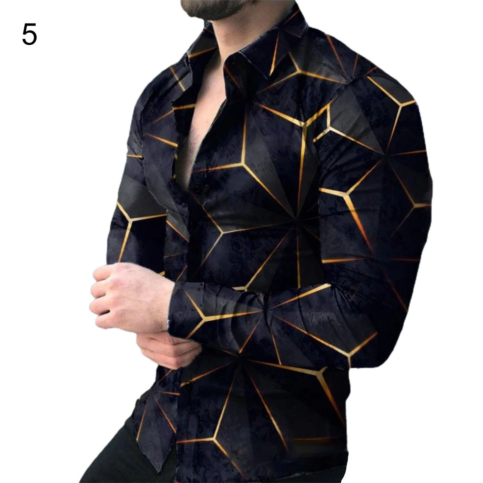 Men Shirt Turndown Collar Loose-fitting Digital Printing Shirt