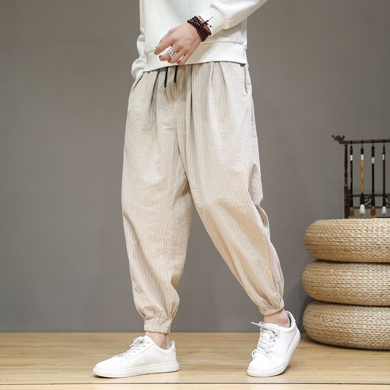 Cotton Linen Men Casual Harem Pants Baggy & Comfortable Large Size 5XLAutumn Printed Sweatpants Male Trousers