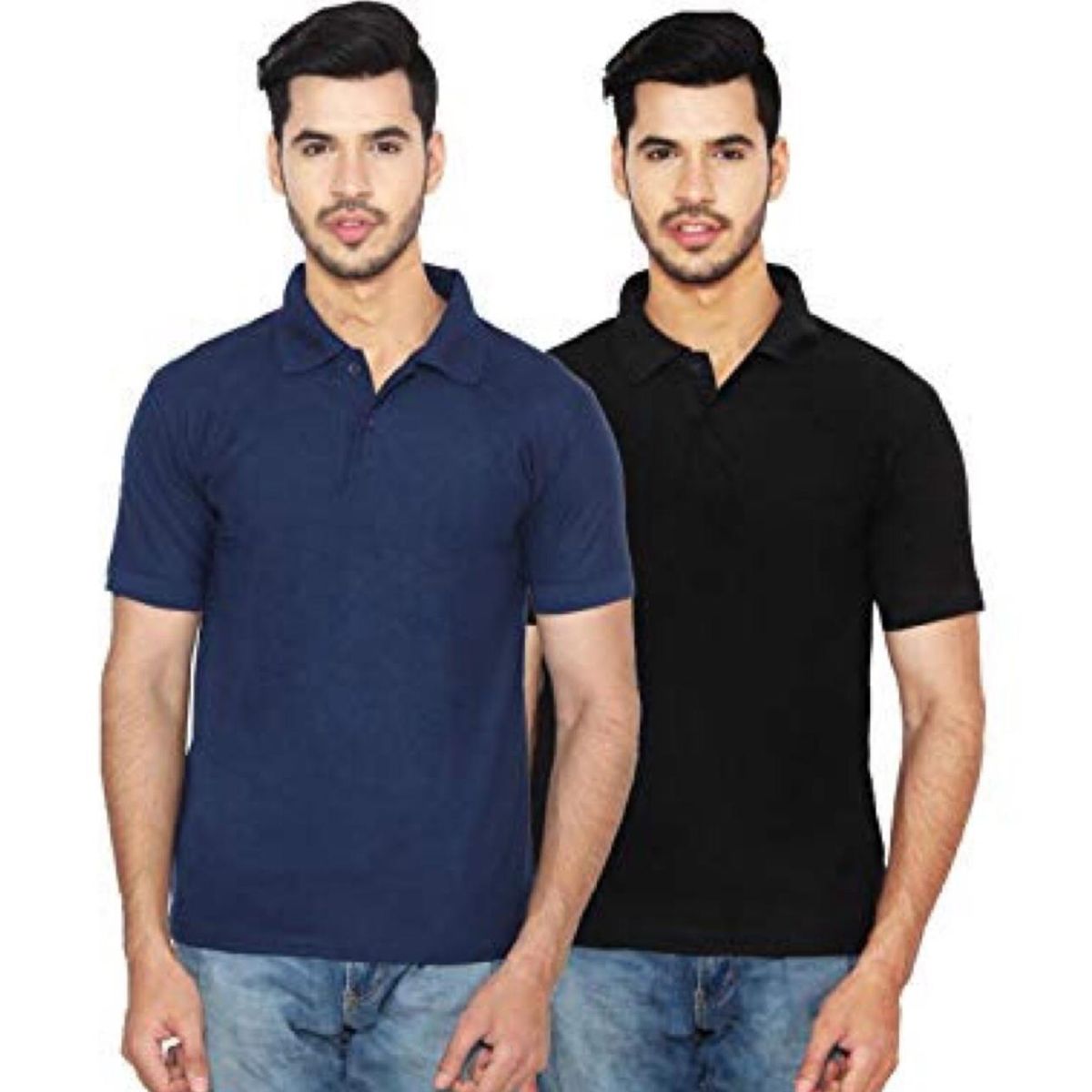 Navy Blue and Black Cotton Polo for Men