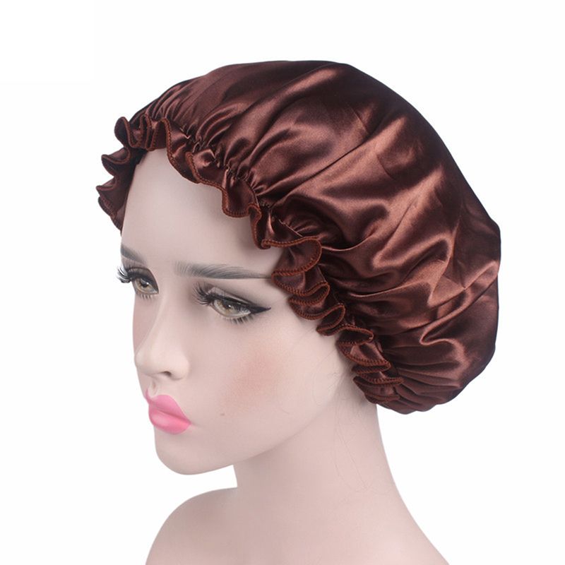 【ALLGOOD】Silk Satin Night Sleep Cap Hair Bonnet Hat Head Cover WiBand Adjust Elastic