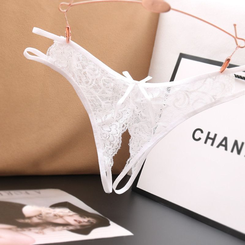 Women's Thongs Jacquard Pattern T-Back Lace Panties Transparent Underwear for Girls Bows Lingerie