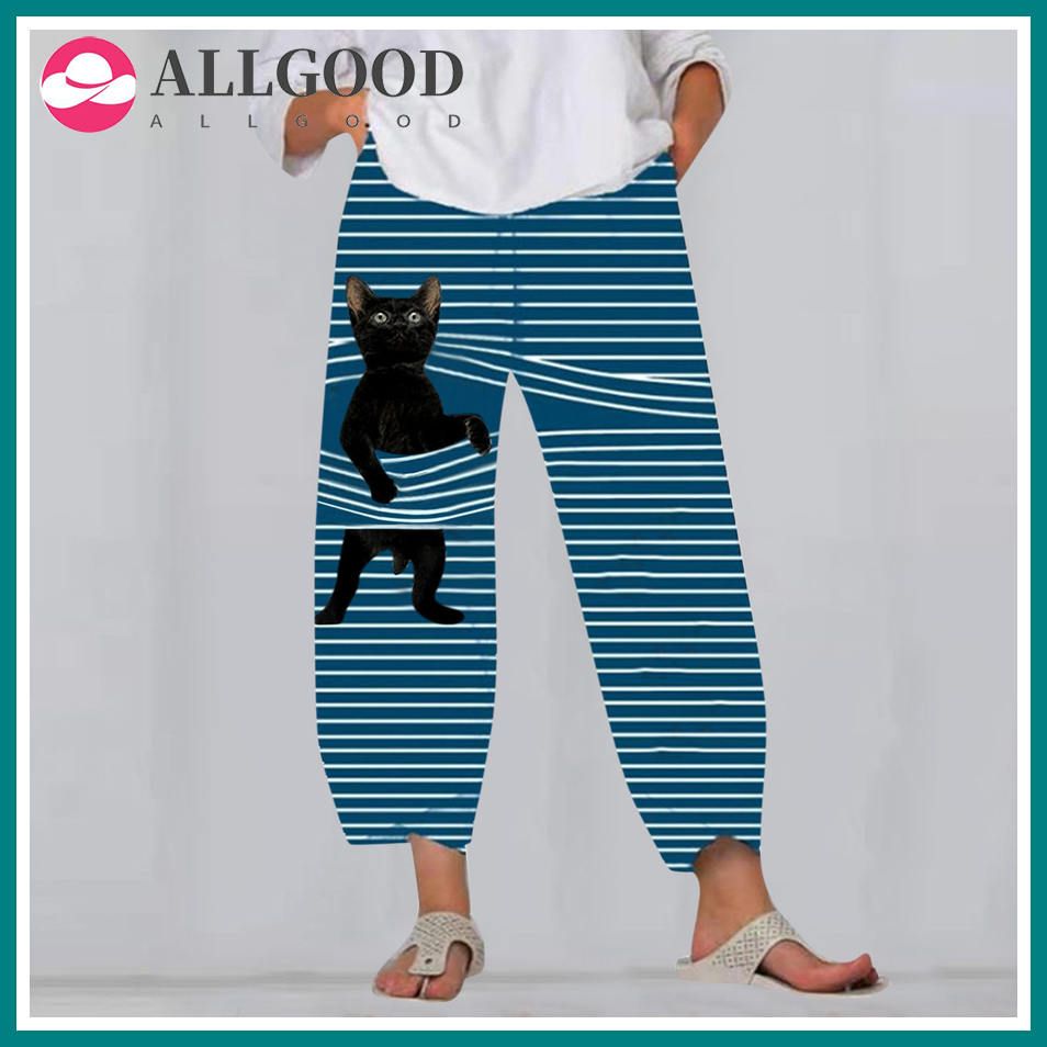 Womens Spring Summer Pants Casual Cute Cartoon Print Elastic waist Trousers Oversize Loose Beach Wide Leg Pants Plus Size S-5XL