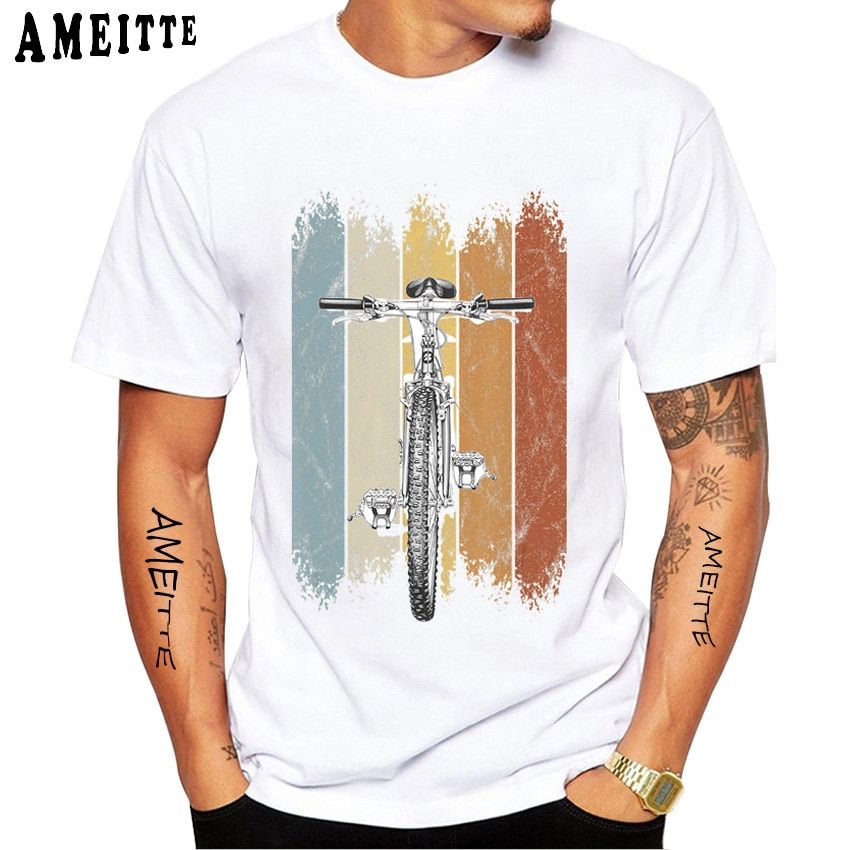 Fixed Gear Bicycle Cyclist Painting T-Shirt Summer Men Short Sleeve Road Bike Sport Lover We Casual Boy Tees Vintage Tops