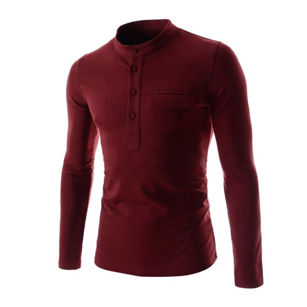 Casual Men Solid Color Long Sleeve Stand Collar Buttons Shirt Bottoming Top
