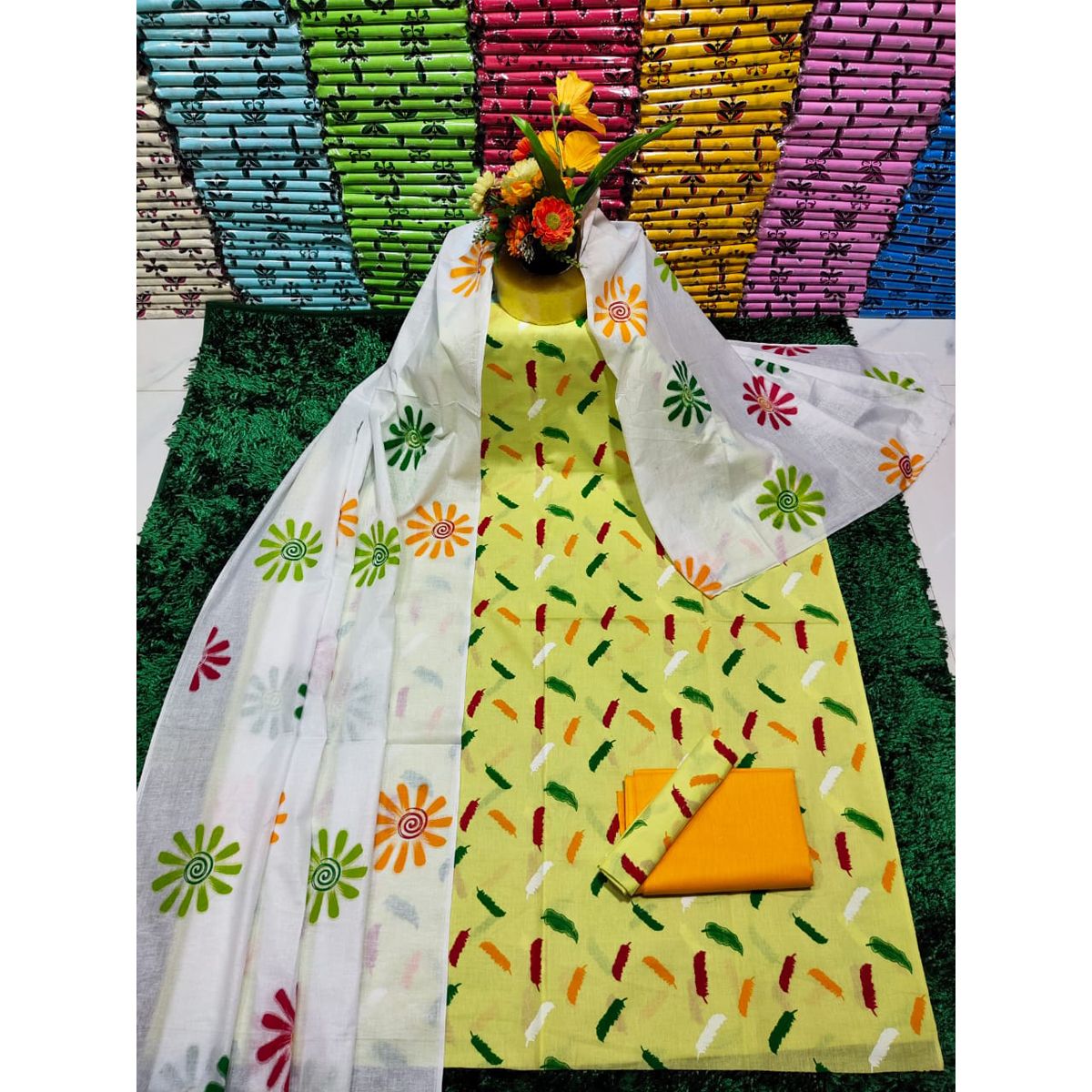 Unstitched Cotton Screen Printed Salwar Kameez for Women ( সুতি ৩ পিস) By Apan Bazar