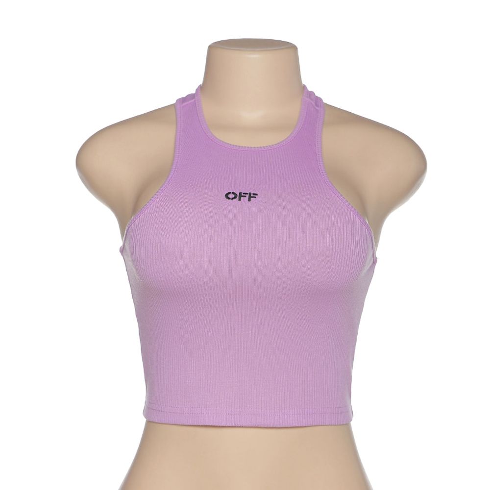 Tank Top Vest Summer Sleeveless Crop Top Women Letter Embroidery for Ladies High Street Spandex