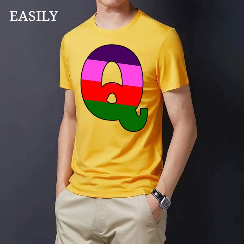 Four Colors Alphabet Letters A to Z Yellow Color T-Shirt - T Shirt For Man - T Shirt For Man