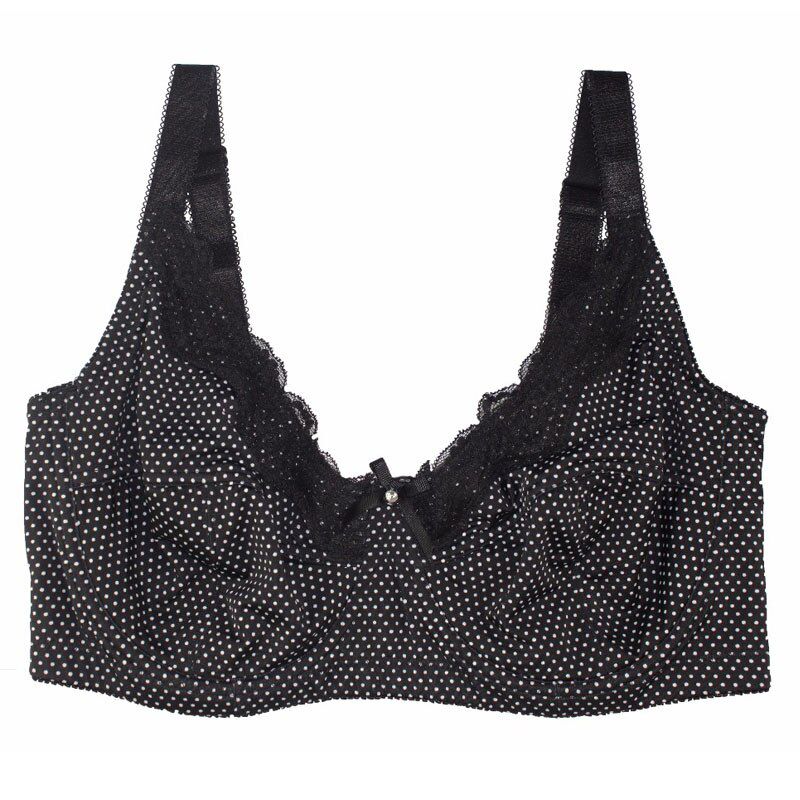 Women Big Size Lace Underwear No-padded Bra Full Coverage Unlined Bras Dot Brassiere Female Lingeries Plus Size 34C-46G