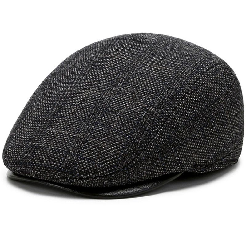 Beret Cap Autumn Winter Hat Vintage Plaid Wool Beret Hats with Ear Flaps Thick Warm Ivy Newsboy Flat Cap Berets for Men