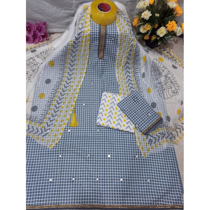 Screen Print Unstitched Three Piece For Women