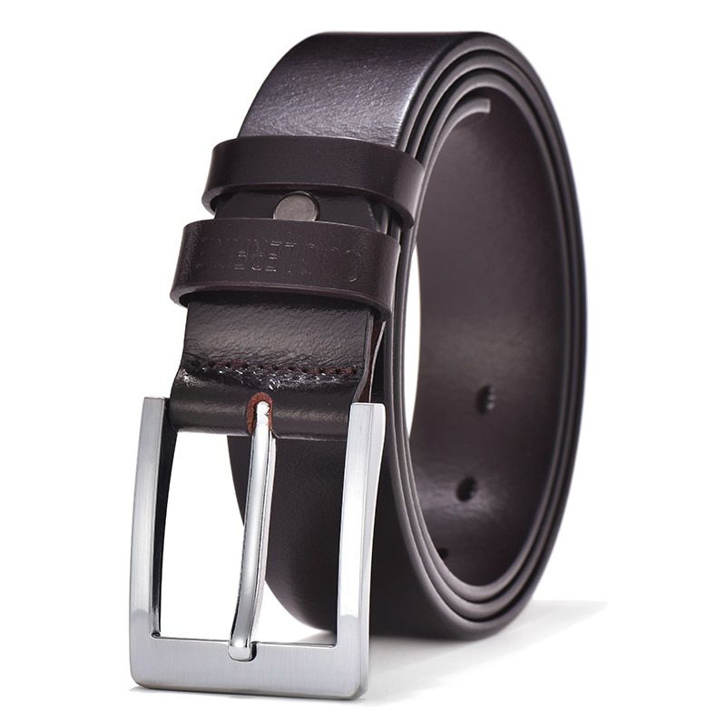 COOLERFIRE Belts For Men Black And Brown Top Full Grain Leather Big Silver Buckle Dress Belt JTC001