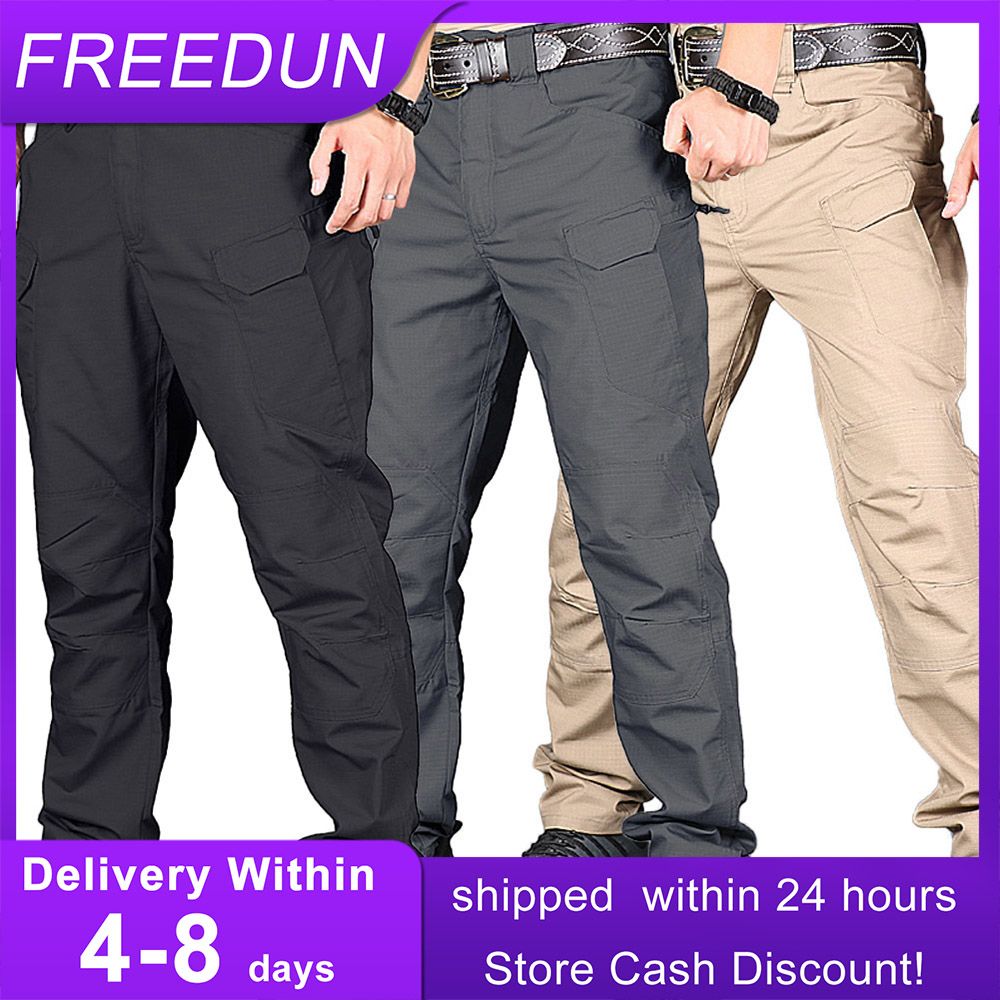 Men Solid Color Quick Dry Multi-Pockets Outdoors Tactical Cargo Pants Trousers