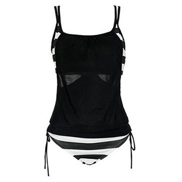 Women's Summer Beachwear Style Striped Two-piece Tankini Swimwear Bathing Suit