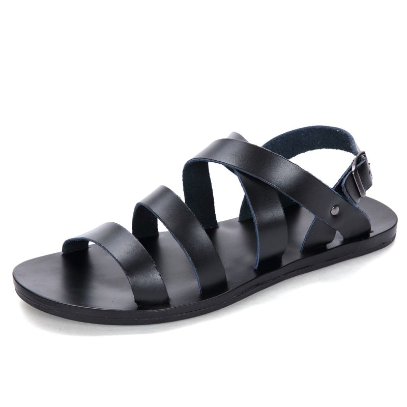 2020 Summer  Leather Sandals Men Fashion Brand Quality Gladiator Beach Sandals Slippers Big Size 46 Men Casual Sandals