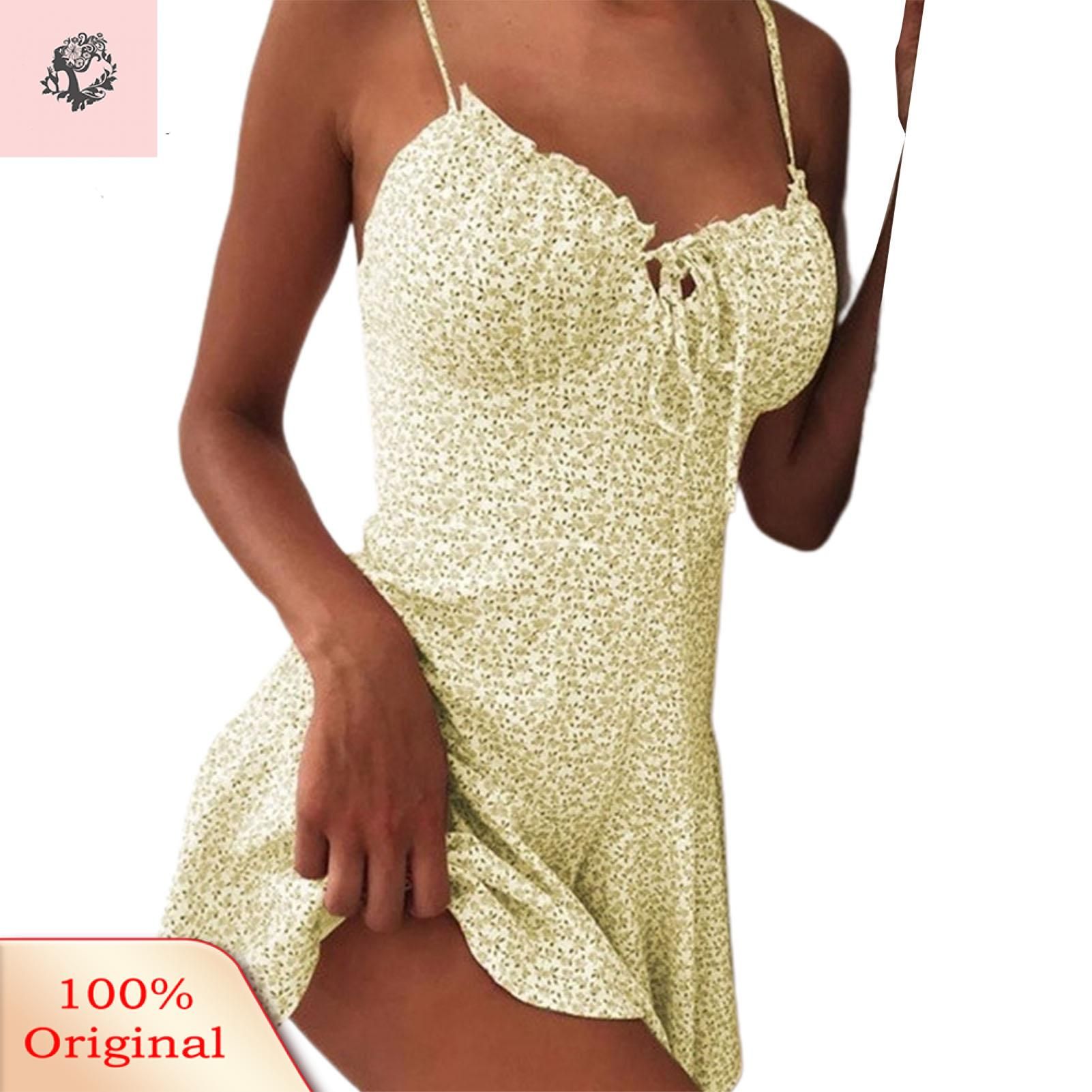 Sunnyheart Short Dress Sleeveless Summer Simple Floral Printni Dress