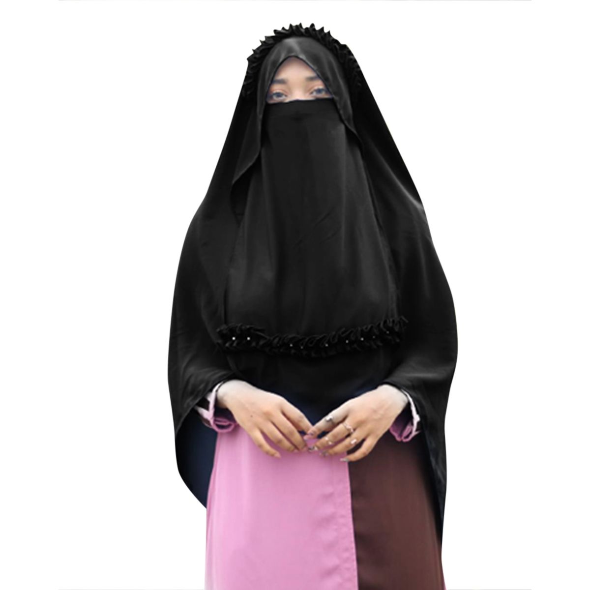 Hoodie Crown Hijab 2 Part Instant Ready Hijab With Niqab For Woman