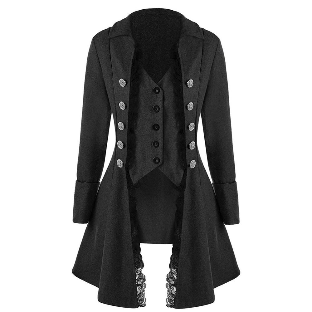 Women Retro Lace Long Sleeve Button Tailcoat Party Costume Medieval Coat Jacket
