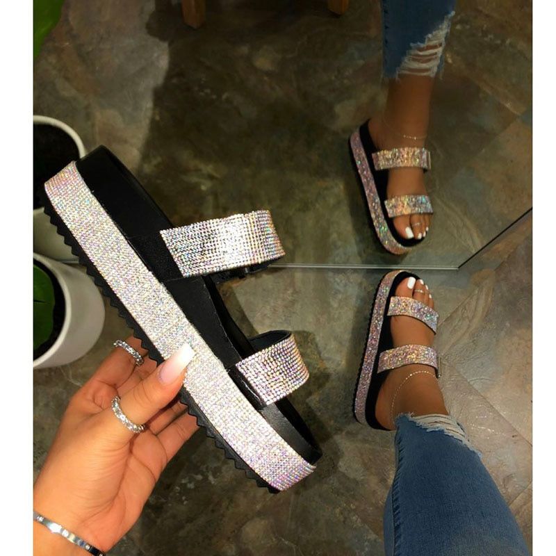 Women Sandals Buckle Plus Size Shoes Summer Rhinestone Platform Sandalias Gladiador Slippers Y2K Zapatos Mujer
