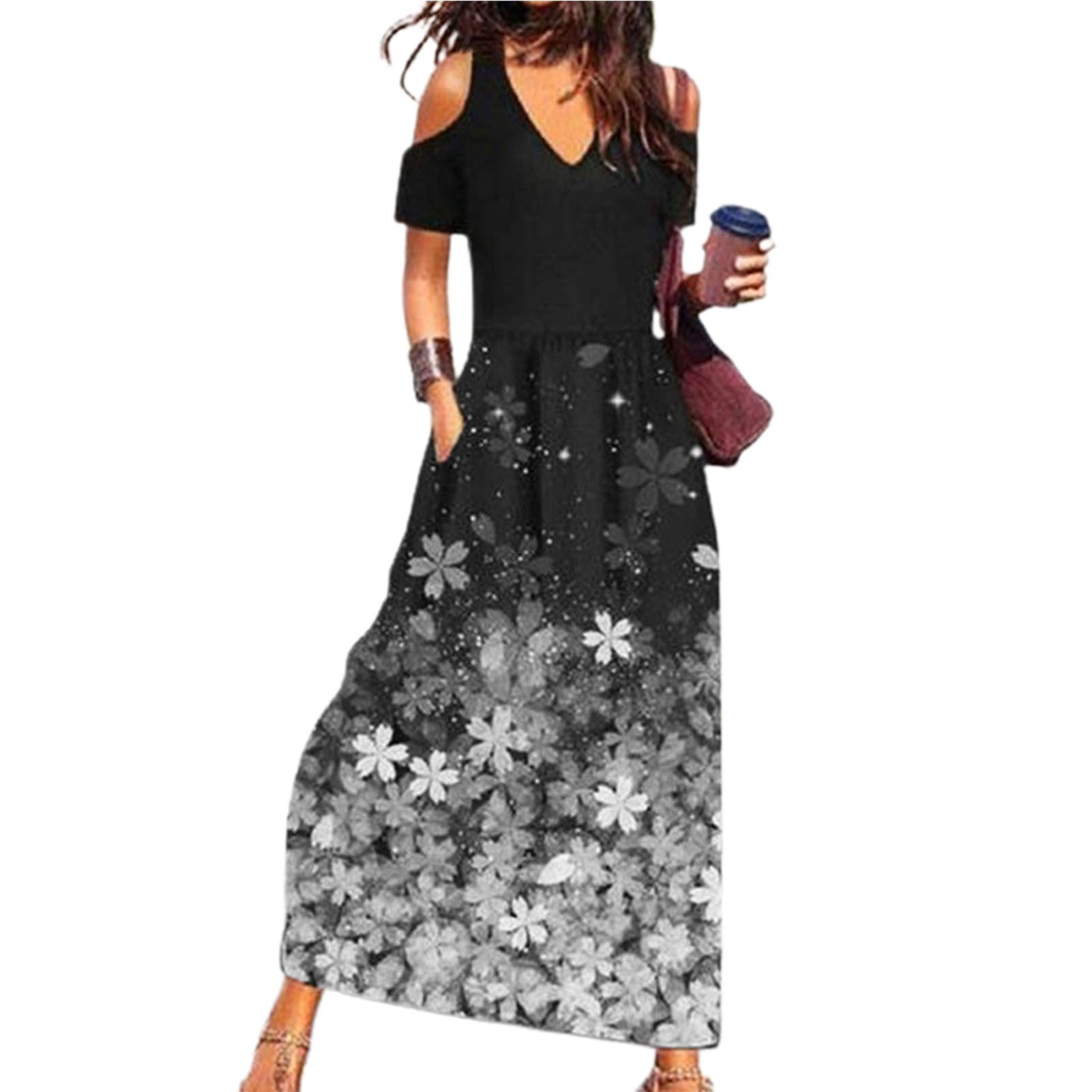 Summer Dress V Neck Flower Print Long Dress