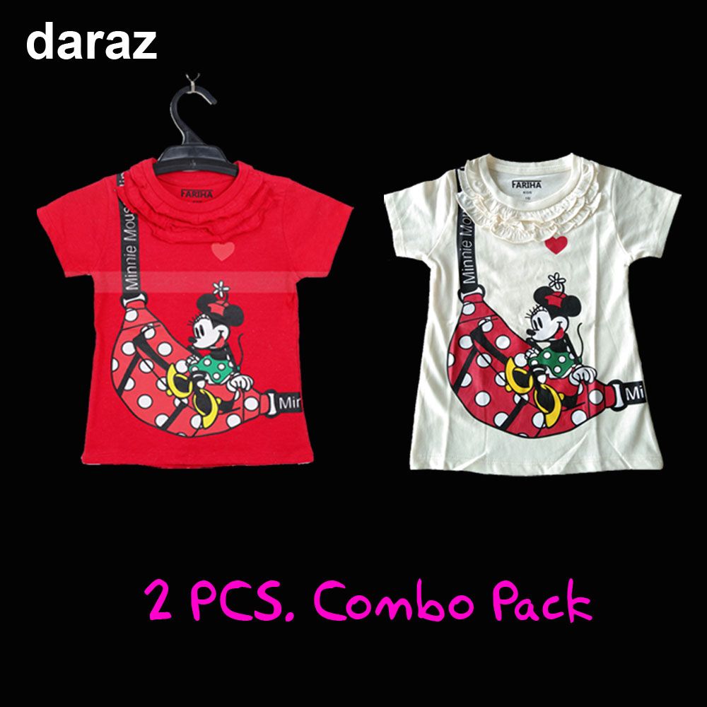 2 PCS  100% Cotton Fashionable Half Sleeve T-Shirt for Girls