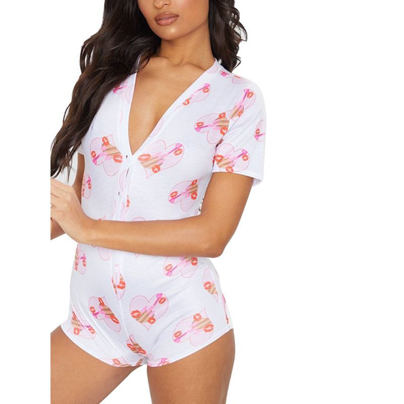 Women's Short Sleeve Print Jumpsuit Summer Fashion  V-neck Jumpsuit Casual Home Service
