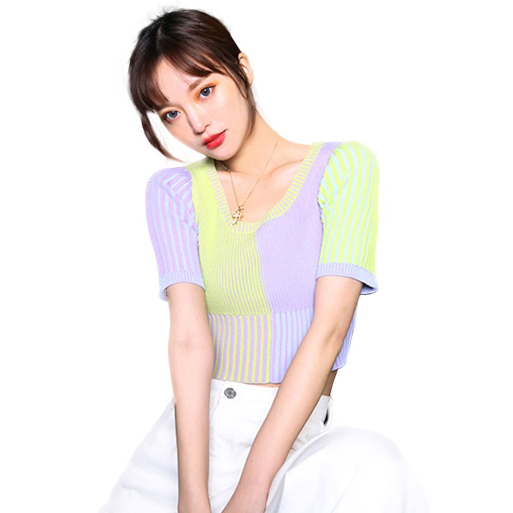 Striped Short Sleeves O Neck Pullover Women Top T-Shirt Blouse