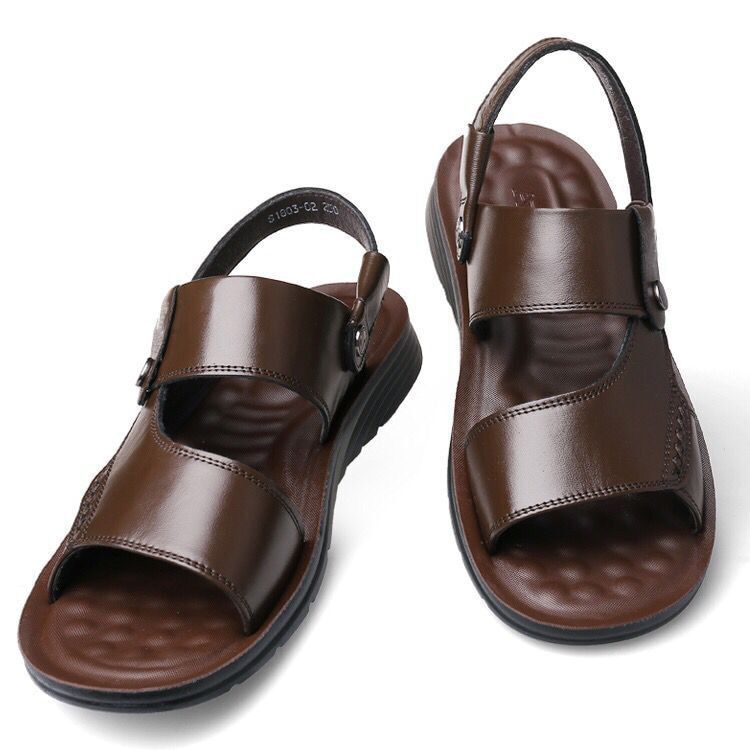 Men's Summer New Sandals and Slippers Men's Leather Sandals  Thick-soled Beach Shoes Non-slip Open-toe Leather Sandals