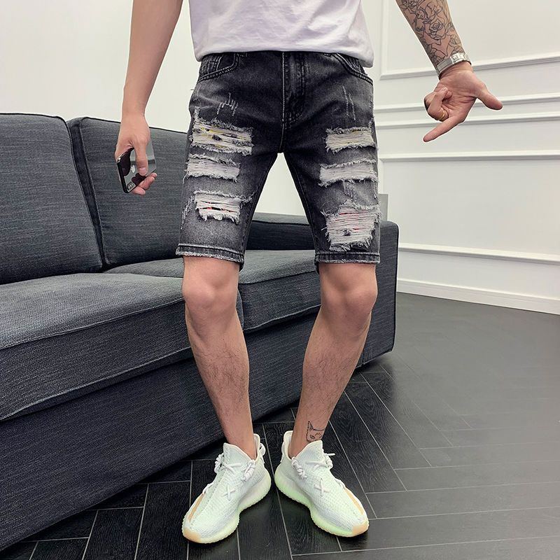 Men's Fashion Denim Shorts Ripped Five-point Pants Shorts