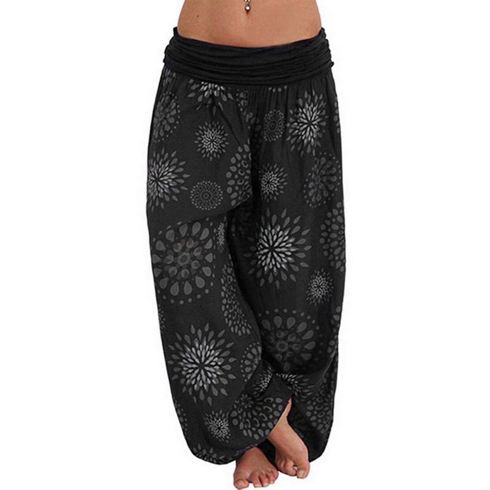 Muyogrt Summer Beach Bohemian Pants Women High Waist Pants Plus Size Vintage Loose Print Bloomers Floral Trousers Women