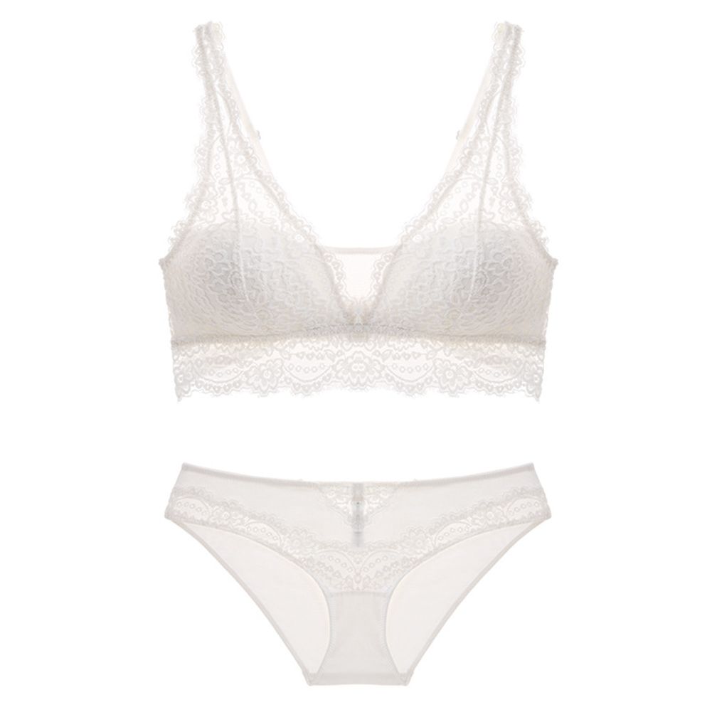 y Women Solid Color Le Underwear Set Wireless Padded Bra Briefs G-string