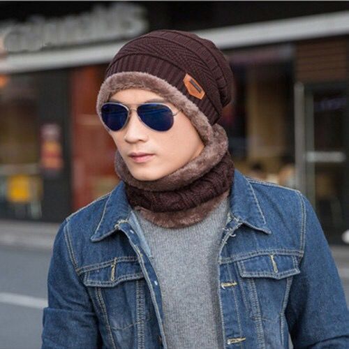 Winter Beanie Hat Scarf Set, Warm Soft Knit Hat Thick Fleece Lined Winter Knit Skull Cap Scarf for Men Women
