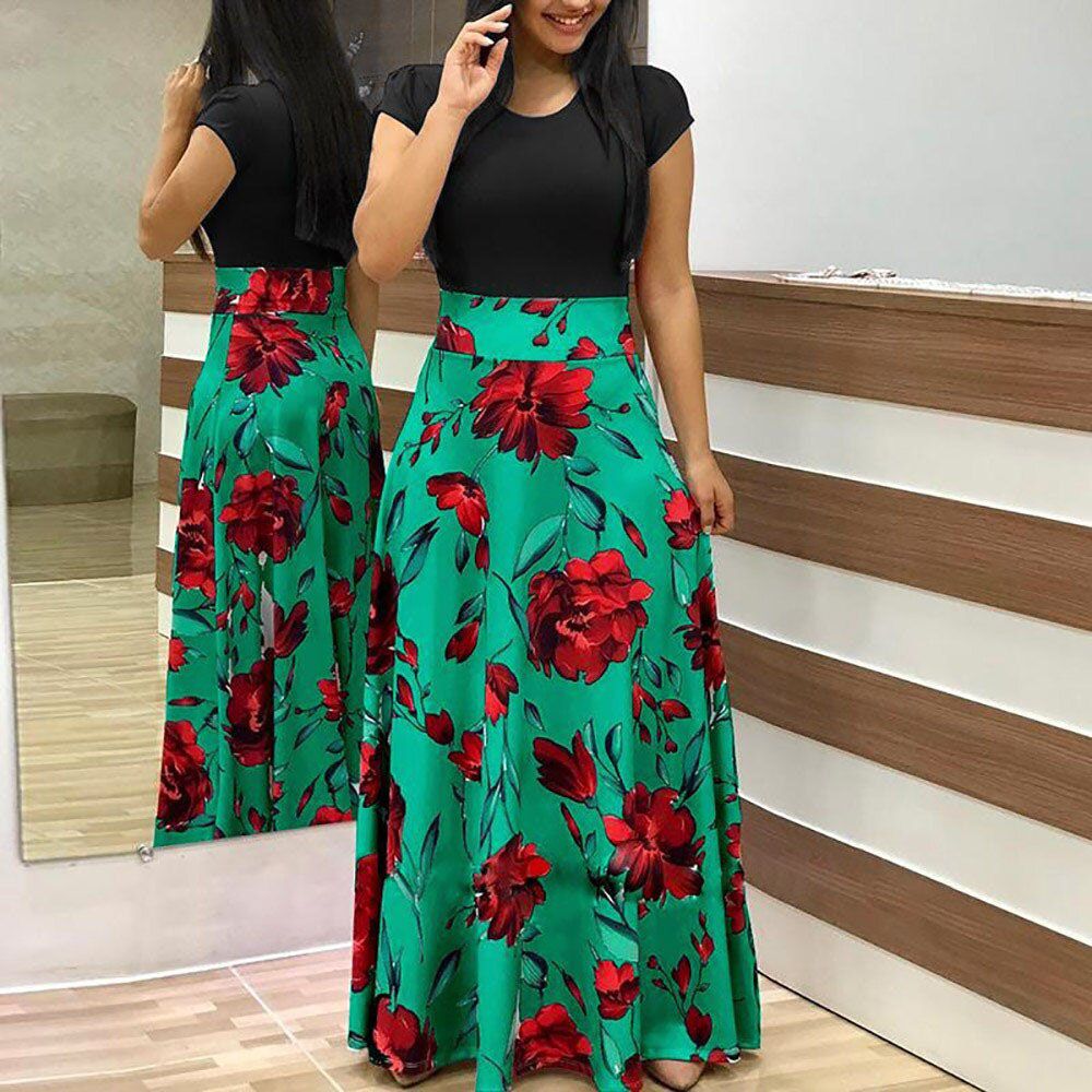 Women Dress O-Neck Long Sleeve Dresses  Floral Printed