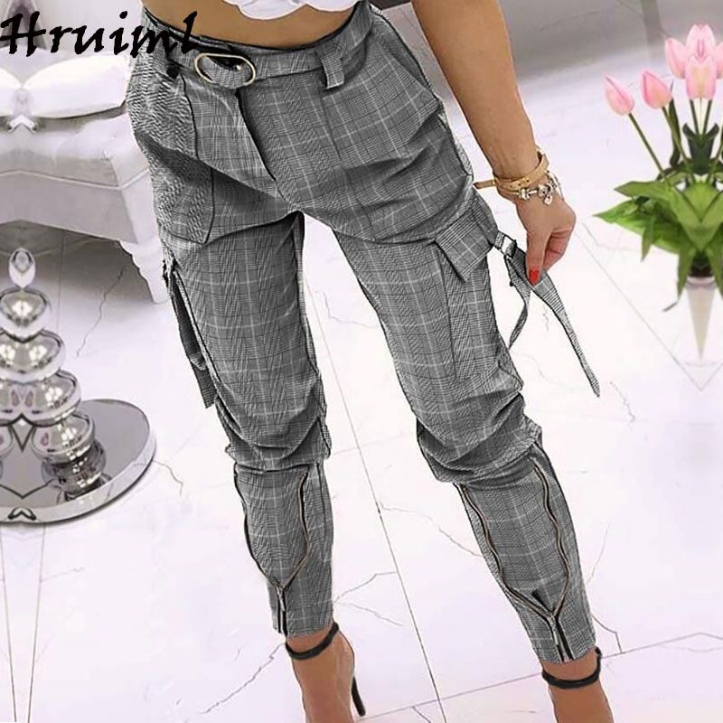 Hot Women Pants Slim Pocket Solid Color Streetwear Pants Female Fashion Casual Plus Size Zipper Tie Feet Trousers Women