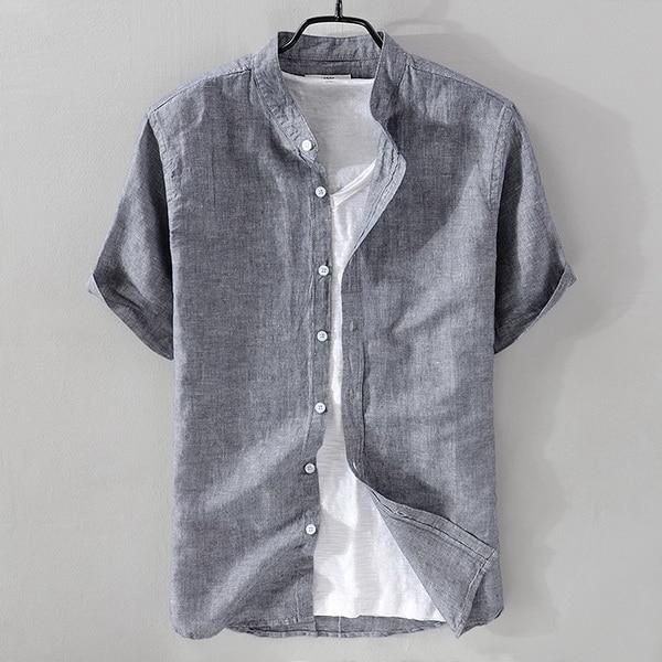 Short Sleeve Shirt / Half Sleeve Shirt / Casual Shirt / Stylish Shirt / Fashionable Shirt / Exclusive Shirt / Light Ash Color Shirt / Band Collar Shirt / Shirt For Men / Male fashion Wear Wearable In Summer