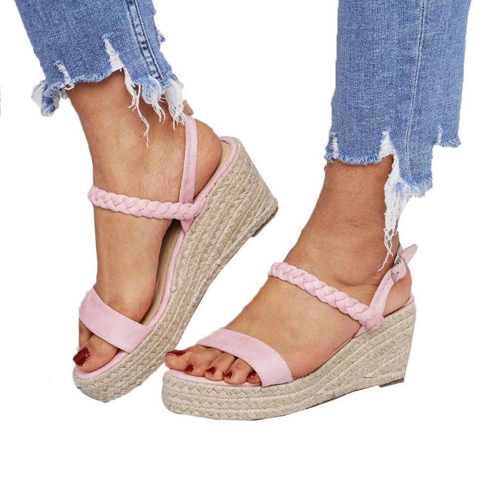 【ALLGOOD】Womens Ladies Girls Korean Sandals for Women Summer Women's Wedges Flats Open Toe Shoes Ankle Belt Buckle Fish Mouth Sandals Wedge Sandals female shoes women shoes