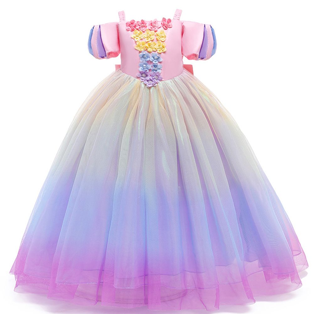 Yfashion irls  Dress Shoulder Strap Chest Flower Decor Full Length Princess Party Evening own color