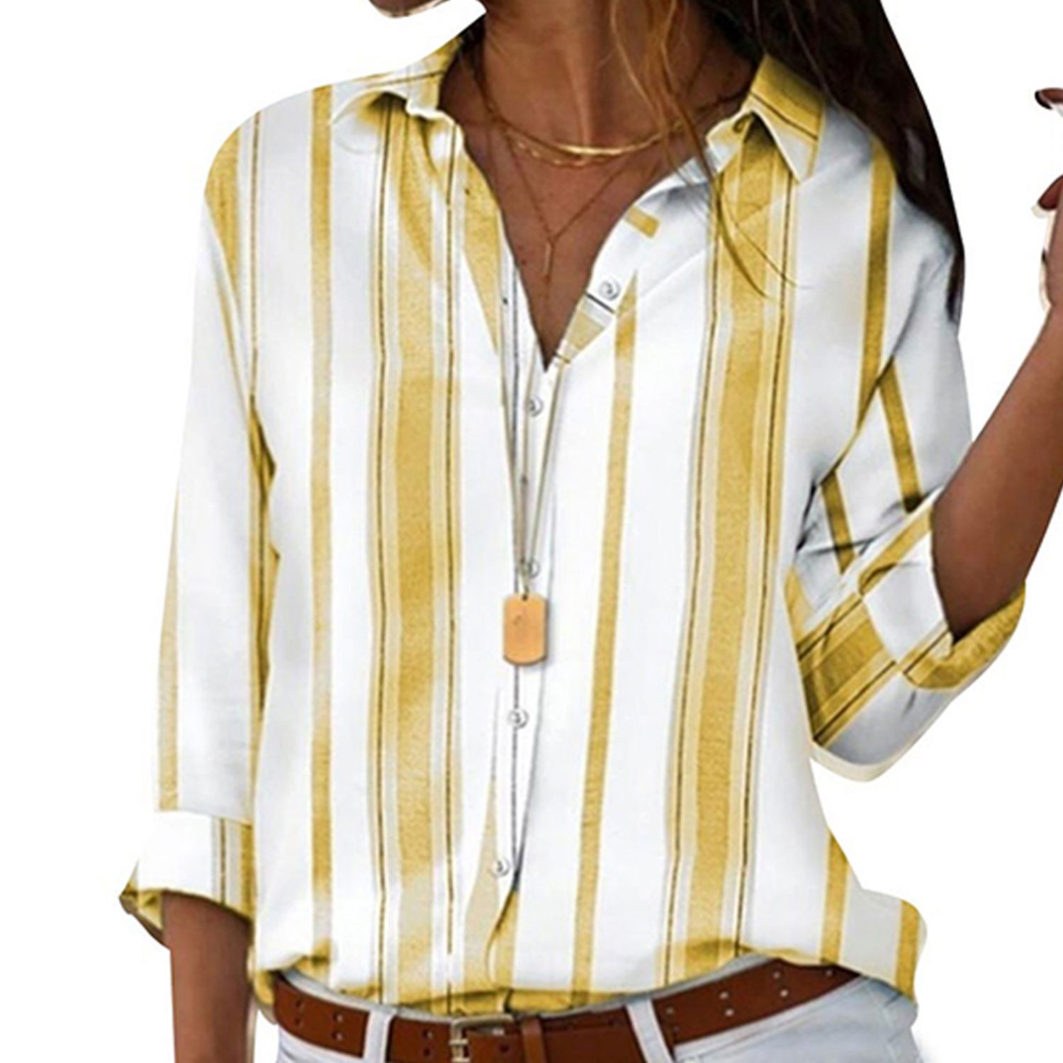 Blouse Shirt Oversized Single ed Vertical Striped Work Shirt