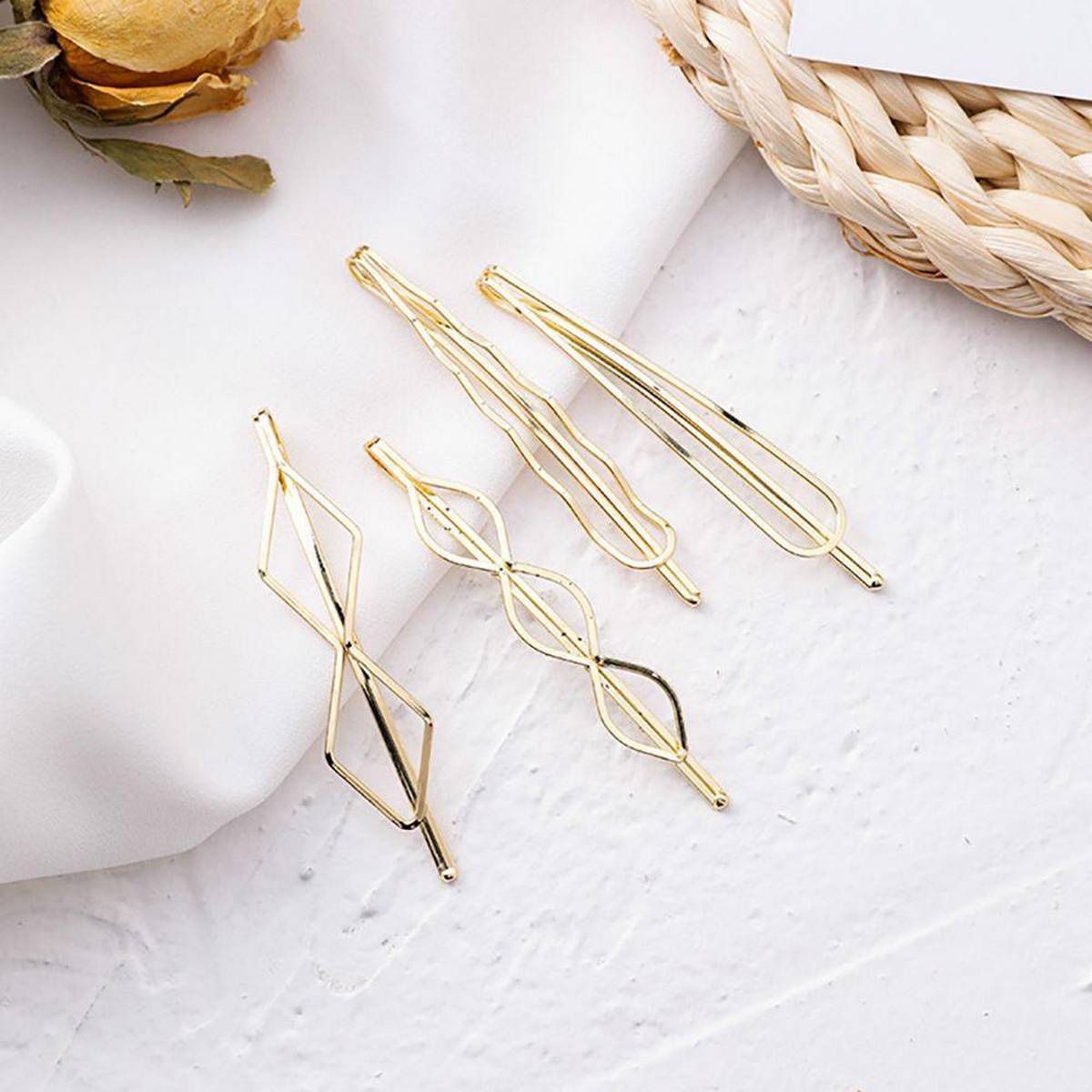 【ALLGOOD】4 Pieces / Set Korean Metal Hairpin Geometric Rhombus Color Hair Clips