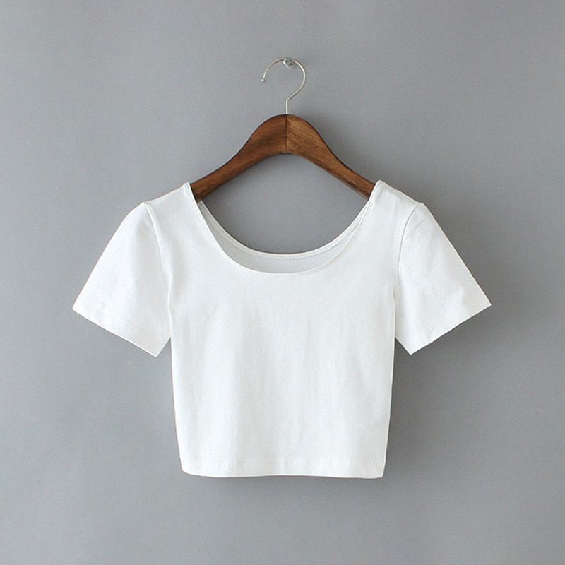 2021 Summer Fashion Tees Crop Top Women Tshirt Solid Color O-Neck Short Sleeve Female T-shirt Tops  Cropped T Shirt Femme