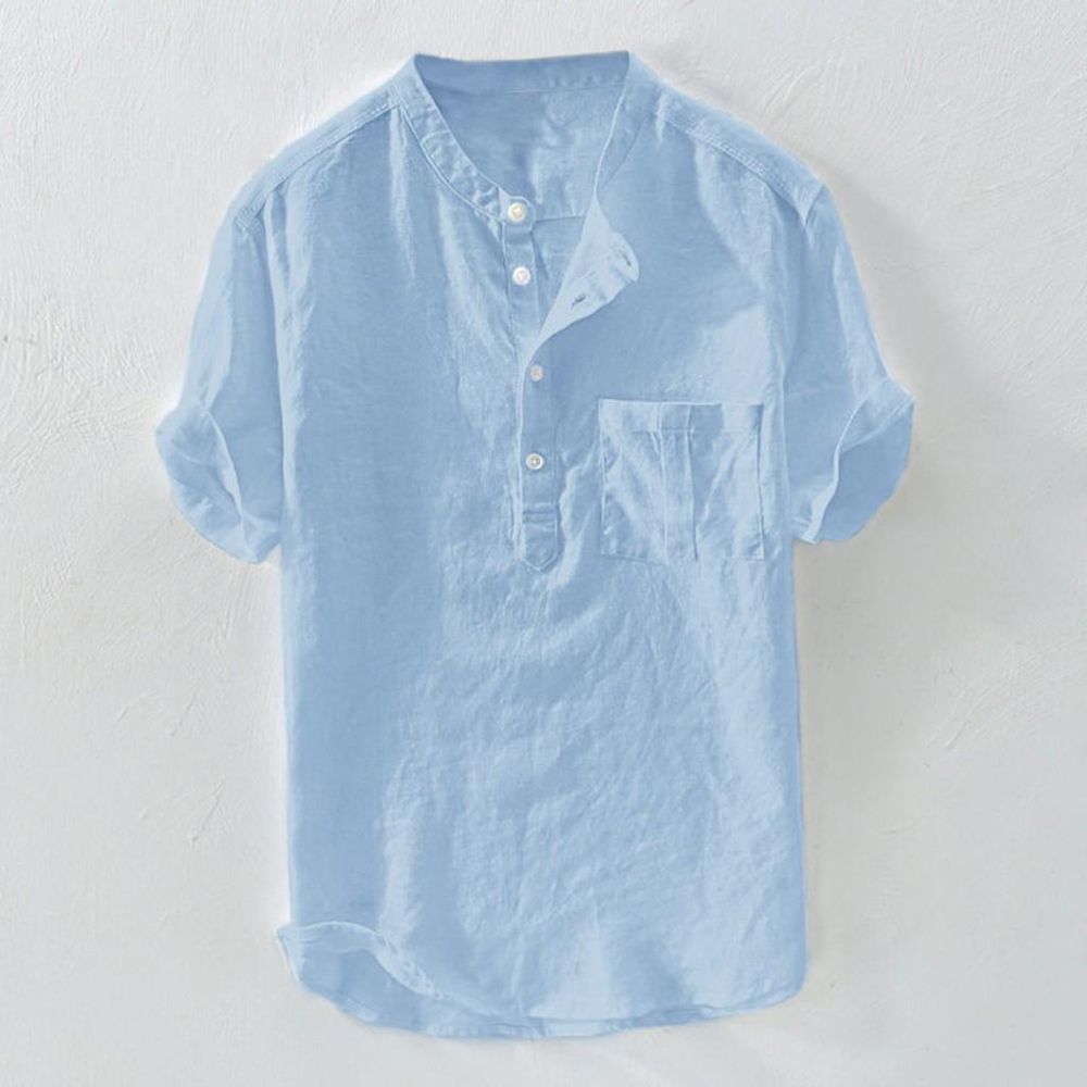 Men's Summer New Pure Cotton Button Short Sleeves Fashion Blouse Top